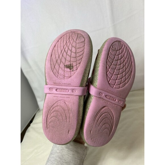 Crocs Girls Toddler Shoes Mary Janes Bow Slip-on Size C 12 Pink Silver Glitter - Picture 3 of 7